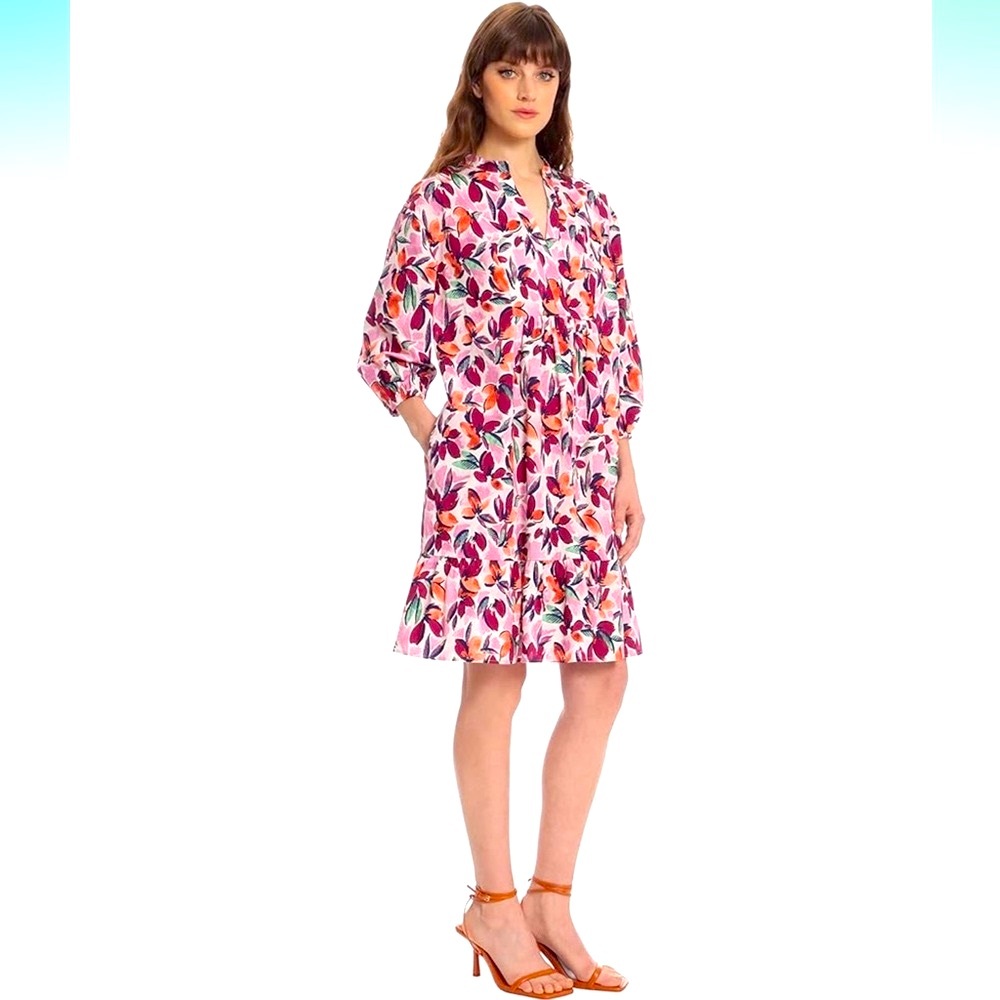 Donna Morgan Floral Mini Dress 3/4 Sleeve V-Neck Empire Seam Size 6